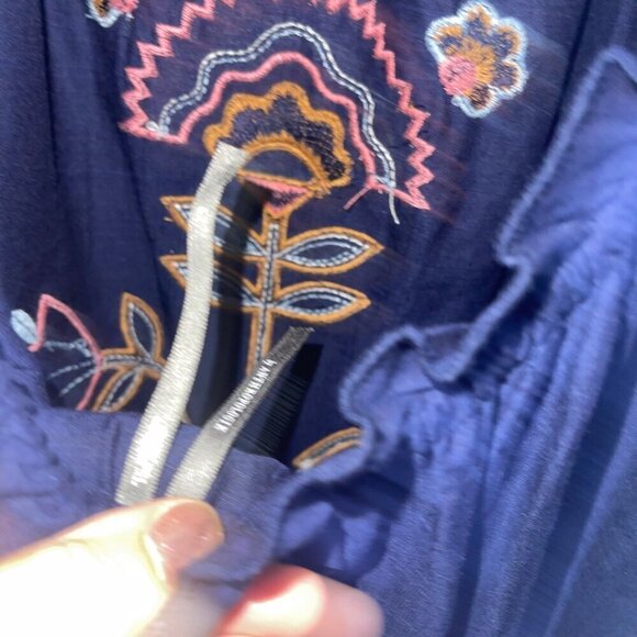 Anthropologie Womens Dress Size Large Blue Malika Maxi Applique Embroidered - Picture 4 of 8